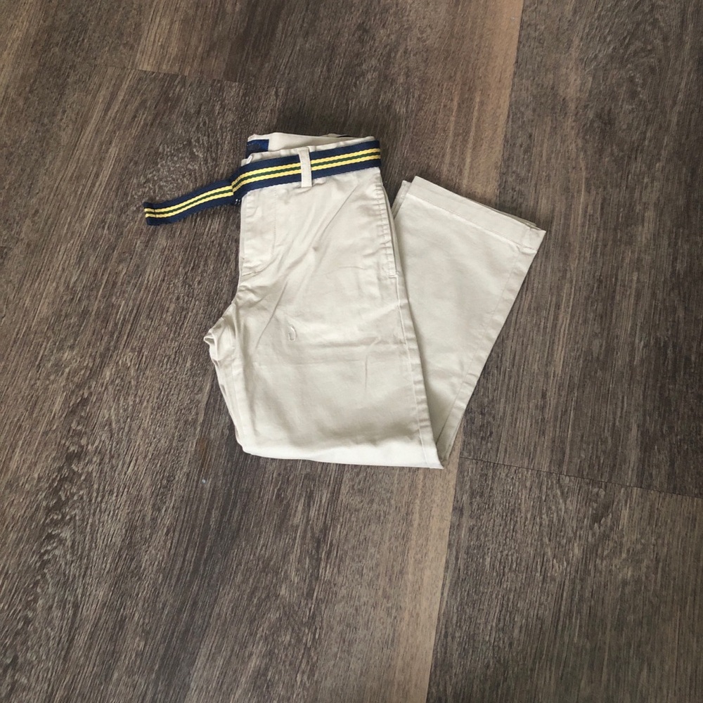 PoloKids Cream Chino Pants with Navy-Striped Belt